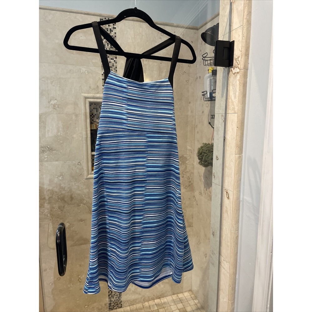 Soybu Blue White Striped Strappy Back Active Dress Women Large L New NWT